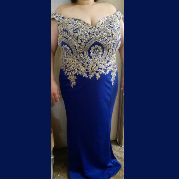 JUNO dress collection Royal Blue beaded bodice Plus Size floor length gown - Picture 2 of 5
